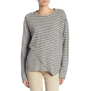 Current Elliott gray white the slice stripe tee shirt grey knit asymmetric top 1
